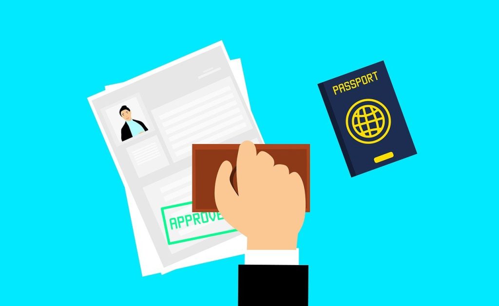 A passport being stamped